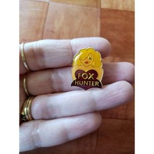 Vintage 1987 Fox Hunter Brooch Lapel Pin Voluptuous Blonde Woman Enamel Jewelry